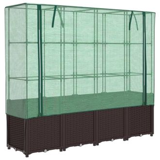 Berkfield Home Raised Bed with Greenhouse Cover Rattan Look 160x40x153 cm in Brown | Size: 160 x 40 x 153 cm