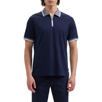 Bugatchi Quarter Zip Polo in Navy at Nordstrom, Size Xx-Large