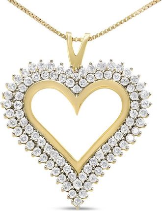 House of Brilliance 10K Yellow Gold Plated.925 Sterling Silver 2.00 Cttw Diamond Heart 18 Pendant Necklace (I-J Color, I2-I3 Clarity)
