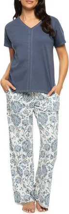 Felina Josephine Crinkled Jersey Pajamas in Vintage Indigo at Nordstrom, Size X-Large
