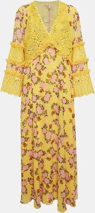 Giambattista Valli Yellow Floral Print Chiffon And Lace Cut-Out Maxi Dress