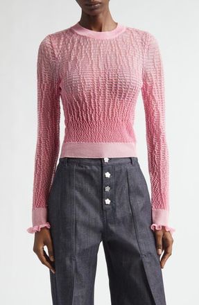 Cecilie Bahnsen CBcorali Sheer Knit Crop Top in Pink Sheer Summer Knit at Nordstrom, Size Medium