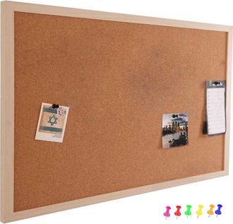 Trade Shop Trade Shop - Panel De La Tabla De Pared De Corcho Con Marco De Madera 60 X 90 Cm + 6 Pines