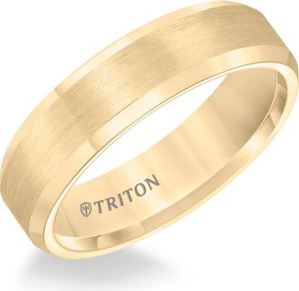 Triton 6MM Tungsten Carbide Ring with Satin Center and Bevel Edge in Metallic Gold at Nordstrom, Size 12.5