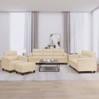 vidaXL Juego De Sof&aacute;s Con Cojines 4 Piezas Tela Microfibra Crema Vidaxl