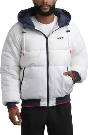 Reebok Mens Puffer Jacket - Heavyweight Weather Resistant Quilted Puffer Coat Rib Cuff - Ski Jackets for Men (Sizes: M-XXL), White, X-Large