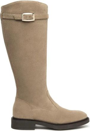 Nero Giardini Su&egrave;de leren laarzen met gouden gesp - Dames - Hoge Laarzen - Beige - 38 EU - Su&egrave;de - Schoenen