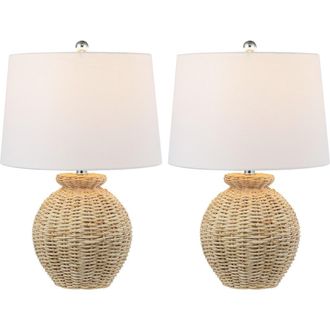 Jonathan Y Designs Nora 22 Rustic Coastal Rattan Globe LED Table Lamps, Brown at Nordstrom