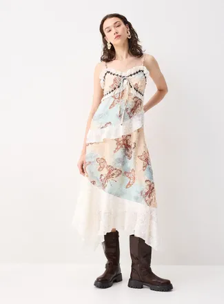Twik Womens Butterfly and lace maxi dress