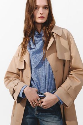 H&M Seersucker shirt with scarf in Light Blue/checked at Nordstrom, Size X-Small