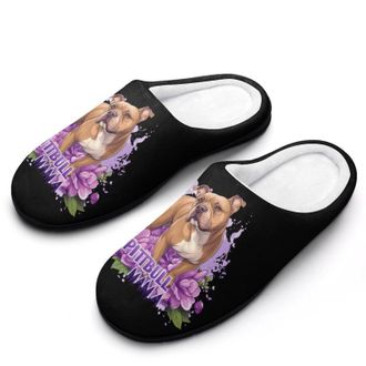 Generic Pitbull Mama Purple Flowers Womens Slippers Warm House Slippers Indoor House Shoes with Anti-Skid Rubber Sole