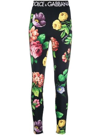 Dolce & Gabbana floral-print leggings - women - Polyamide/Elastane - 36 - Black