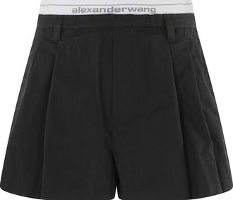 Alexander Wang Black Elastic Logo Wide-Leg Darts Cotton Shorts