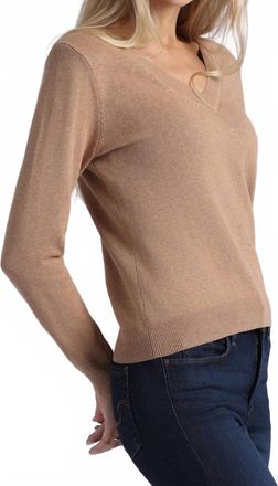 Minnie Rose Womens Power Shoulder Long Sleeve Top In Camel
