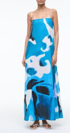 Staud Laura Print Linen Maxi Dress in Blue Haze at Nordstrom, Size X-Large