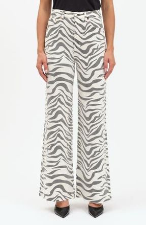 Daze Far Out High Waist Raw Hem Wide Leg Jeans in Zebra at Nordstrom Rack, Size 31