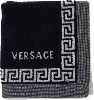 Versace Home, unisex, Blauw, ONE Size, Katoen, Katoen-badstof Jacquard badhanddoek