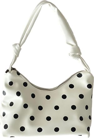 Generic Cymwer Polka Dot Hobo Bag Soft PU Leather Shoulder Handbag Satchel for Women (White)