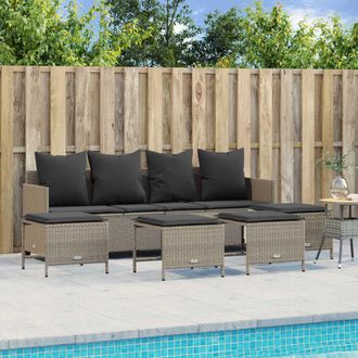 vidaXL Set De Sof&aacute;s Jard&iacute;n Y Cojines 5 Pzas Rat&aacute;n Sint&eacute;tico Gris Claro Vidaxl