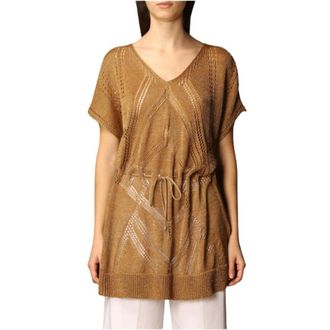 Twinset Lurex Maxi Trui met Open Structuur - Dames - T-shirts - Bruin - S - Tops