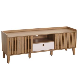 Hhg Hhg - Mueble Tv 421, Mueble Tv Lowboard, Puerta Corredera 56x150x40cm, Natural, Caj&oacute;n Blanco