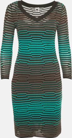 M Missoni Blue/grey Textured Knit V-Neck Mini Dress