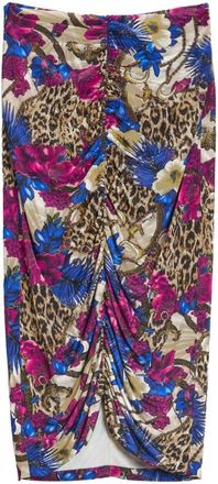 Just Cavalli Midi Skirts, female, Multicolor, XS, Gonna Flowers Leopard