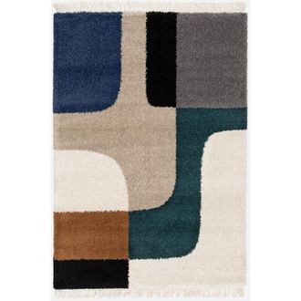 Sweeek Sweeek - Alfombra Interior Shaggy Con Patrones Geom&eacute;tricos Crema, Zac, 230x160x3 Cm