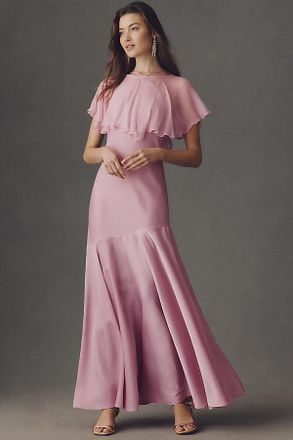 BHLDN Clara Satin Gown with Cape