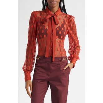 Ulla Johnson Soraya Dot Sheer Mesh Button-Up Shirt in Ruby at Nordstrom Rack, Size 12
