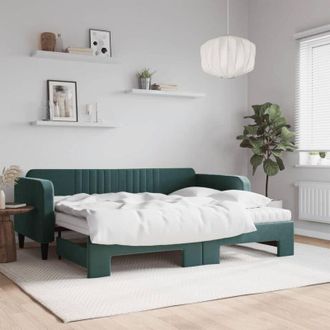 vidaXL Vidaxl - Sof&aacute; Cama Nido Con Colch&oacute;n Terciopelo Verde Oscuro 90x200 Cm