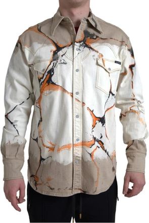 Dolce & Gabbana Multicolor Stretch Denim Overhemd - Heren - Casual Overhemden - Veelkleurig - L - Denim - Overhemden
