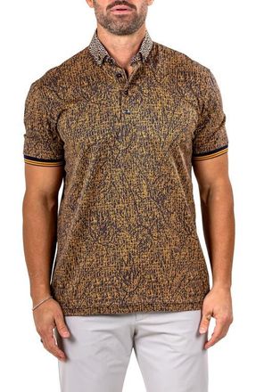 Maceoo Marthyr Grid Print Contrast Collar Cotton Polo in Yellow at Nordstrom, Size 6