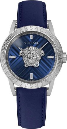 Versace Blauw en Zilver V-Code Restyling Horloge - Heren - Horloges - Veelkleurig - ONE Size - Accessoires