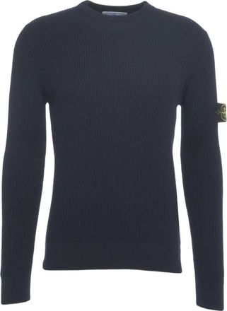 Stone Island Heren Ribgebreide Trui Blu Aw 25 - Heren - Ronde hals truien - Blauw - L - Wol - Truien & Vesten