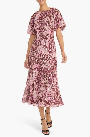 Maggy London Puff Sleeve Midi Dresses In Brandy & Peach