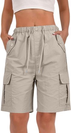 Generic Womens Cotton and Linen Shorts Cargo Shorts Women UK Cotton Loose Fit Bermuda Shorts with Multi Pockets Summer Drawstring Elasticated Waist Half Pants