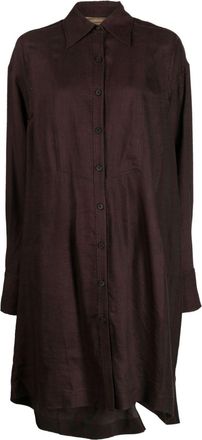 Ziggy Chen layered draped-detail shirtdress - women - Silk/Viscose/Linen/Flax/Elastane - 40 - Brown