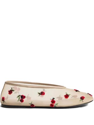 Khaite Marcy raspberry-embroidered flats - women - Polyamide/Viscose/Lambskin - 41 - Neutrals