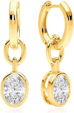Crislu Oval Bezel Cubic Zirconia Drop Hoop Earrings in 18 Kt Yellow Gold Clear Cz at Nordstrom