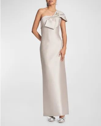 Sachin & Babi Ines One-Shoulder Bow Column Gown