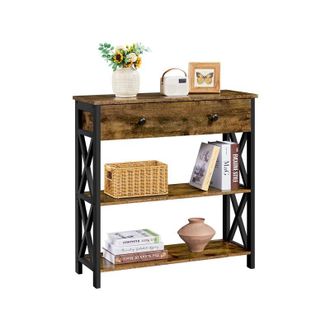 Yaheetech Tavolo Consolle da Ingresso Tavolino con 2 Cassetti Mobiletto da Soggiorno Tavolino Corridoio Marrone Rustico 30 x 80 x 80 cm - Yaheetech