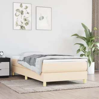 vidaXL Cama Box Spring Con Colch&oacute;n Tela Color Crema 90x200 Cm Vidaxl