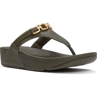 FitFlop Lulu Square-Chain TP Sandal in Deep Olive at Nordstrom, Size 11
