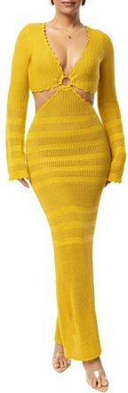 JLUXLABEL Blossom Haven Open Stitch Long Sleeve Knit Maxi Dress in Yellow at Nordstrom, Size X-Small
