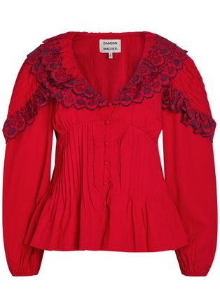 Damson Madder Caroline Embroidered Cotton-poplin Blouse - Red - 10 (UK10 / S)