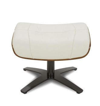 MyNewDesign Puf en piel blanco y roble natural