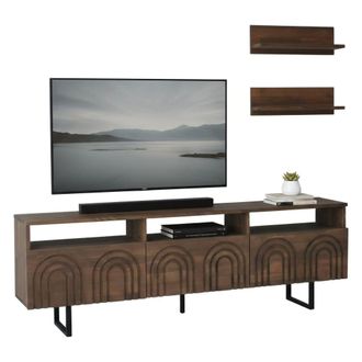 Dmora Dmora - Mueble De Televisi&oacute;n Arctura, Aparador De Sal&oacute;n, Mueble Bajo Para Tv, Base De Pared Equipada, 170x30h40 Cm, Nuez, Con Embalaje Reforzado