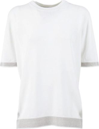PESERICO Peserico, Round-neck Knitwear, female, White, Size: 2XL Linen and Cotton T-shirt