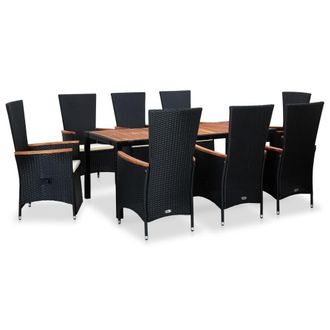 vidaXL Set Comedor De Jard&iacute;n 9 Piezas Y Cojines Rat&aacute;n Sint&eacute;tico Negro Vidaxl